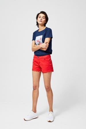 MOODO Džínové kraťasy s krajkou - korálová - xs - L-SH-2808 CORAL; XS