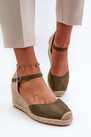 Kesi Suede Espadrilky sandály na klínu Zelená Cammer Velikost: 38, Odstíny, zelené - 24711-B