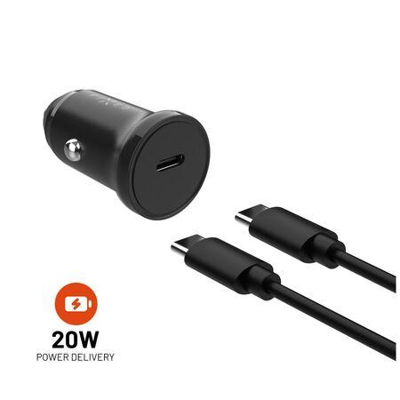 Set FIXED autonabíječky s USB-C výstupem a USB-C/USB-C kabelu, podpora PD, 1 metr, 20W, černá - FIXCC20N-CC-BK