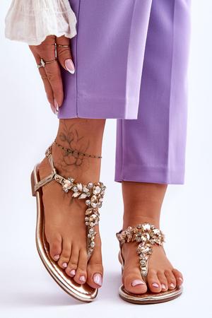 Kesi Dámské sandály žabky s kamínky zlato Lenisa 37, Zlatý - 25623-21