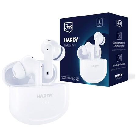 3mk HF, sluchátka Bluetooth HARDY LifePods Pro, stereo, nabíjecí pouzdro, bílá - 5903108528290