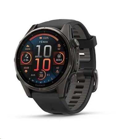 Garmin fenix 8 – 43 mm, AMOLED, Sapphire, Carbon grey DLC titanium, Black / Pebble grey se silikonovým řemínkem, EU - 010-02903-21