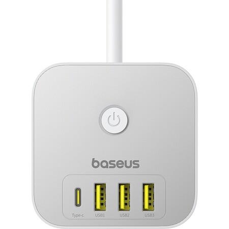 Baseus PowerCombo Cube prodlužovací kabel 3x zásuvka + 3x USB + 1x USB-C 20W 1.5m bílý - PRKK3X3USBBASWH