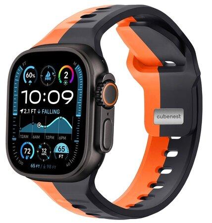 Cubenest Prémiový silikonový sportovní řemínek na Apple Watch černo-oranžový (42-49mm) - B01R001DLBKOR
