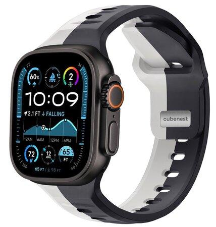 Cubenest Prémiový silikonový sportovní řemínek na Apple Watch černo-šedý (42-49mm) - B01R001DLBKWT