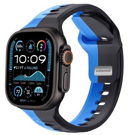 Cubenest Prémiový silikonový sportovní řemínek na Apple Watch černo-modrý (42-49mm) - B01R001DLBKBL