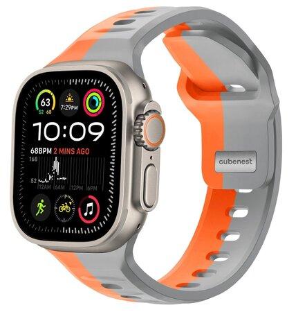 Cubenest Prémiový silikonový sportovní řemínek na Apple Watch oranžovo-šedý (42-49mm - B01R001DLLGOR