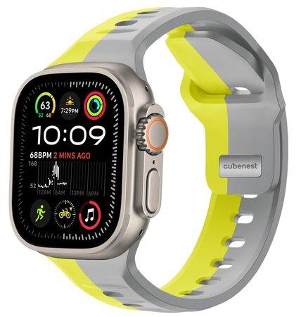 Cubenest Prémiový silikonový sportovní řemínek na Apple Watch žluto-šedý (42-49mm) - B01R001DLLGYW