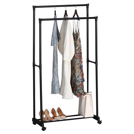 Autronic GD-164 BK Stojan na šaty dvouramenný s odkladačem na boty, černá barva, kov / plast, chrom - GD-164 BK