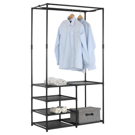 Autronic GD-172 BK Stojan na šaty dvouramenný se čtyřmi policemi, černá barva, kov / plast, chrom - GD-172 BK