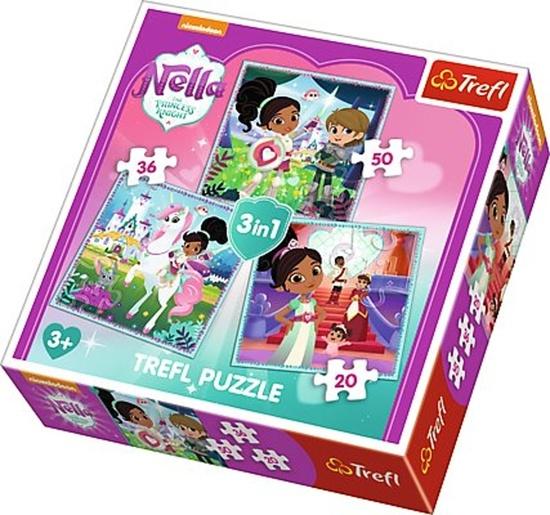 TREFL Puzzle Nella, princezna rytířů a její svět 3v1 (20,36,50 dílků) - 34835