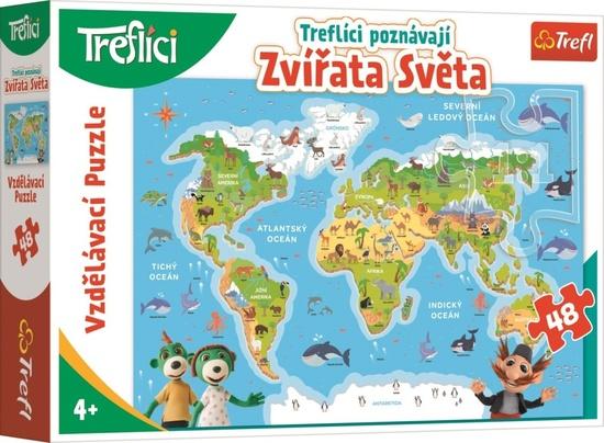 Puzzle Treflíci poznávají zvířátka světa 48 dílků - 15568TRF