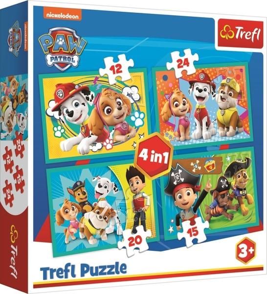 TREFL Puzzle Tlapková patrola: Šťastný tým 4v1 (12,15,20,24 dílků) - 34346TRF