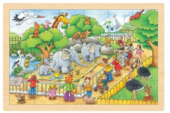 GOKI Dřevěné puzzle Návštěva ZOO 24 dílků - 57808