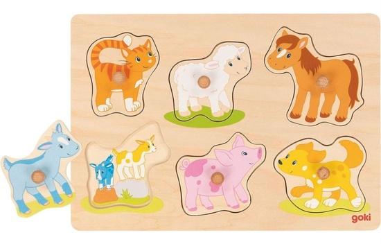 GOKI Dřevěná vkládačka Zvířátka ze statku - 57428