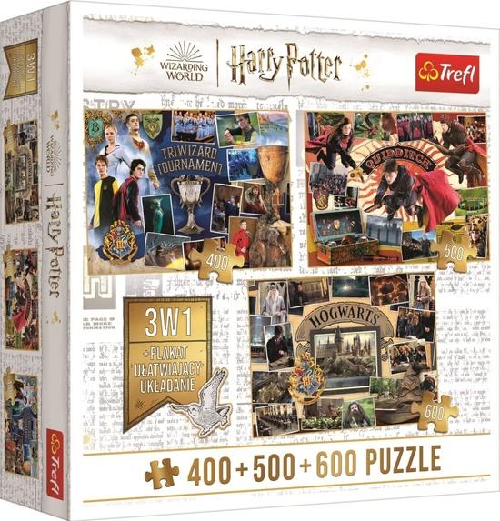 TREFL Puzzle Harry Potter: Turnaj tří kouzelníků, Famfrpál a Bradavice 400 + 500 + 600 dílků - 91827