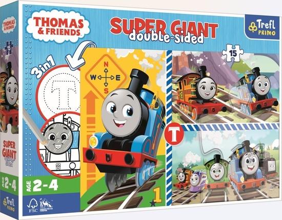 TREFL Oboustranné puzzle Mašinka Tomáš a jeho hry SUPER GIANT 15 dílků - 42008