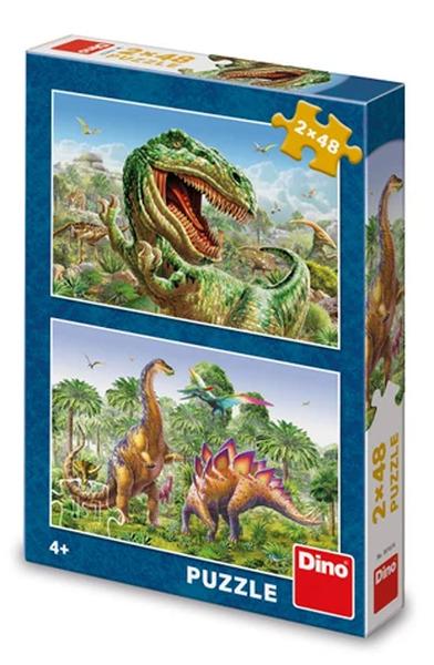 Puzzle Souboj dinosaurů 2x48 dílků - 381674
