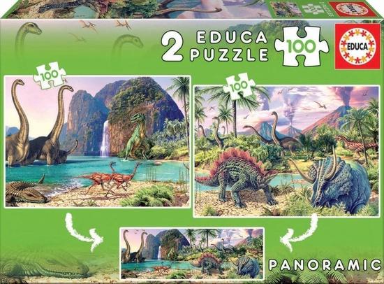 EDUCA Puzzle Panorama Dinosauří svět 2x100 dílků - 15620