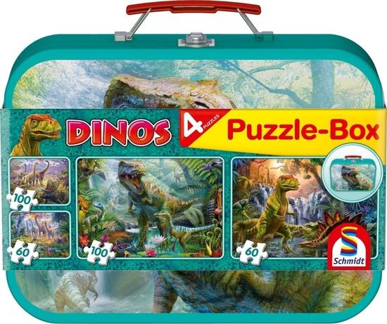 SCHMIDT Puzzle Dinosauři 4v1 v plechovém kufříku (60,60,100,100 dílků) - 56495
