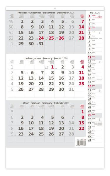Tříměsíční kalendář šedý s poznámkami 2026 - nástěnný kalendář