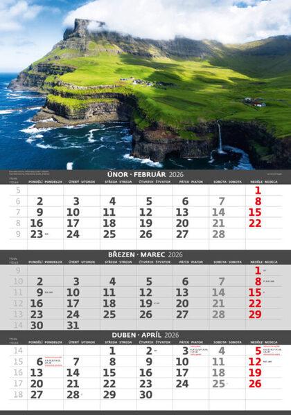 Tříměsíční kalendář Pobřeží 2026 - nástěnný kalendář