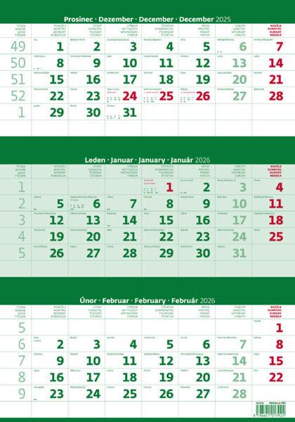 Tříměsíční kalendář zelený 2026 - nástěnný kalendář