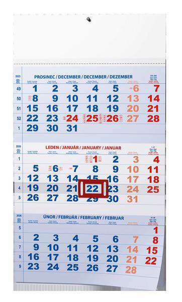 Tříměsíční kalendář 2026 modrý - nástěnný kalendář