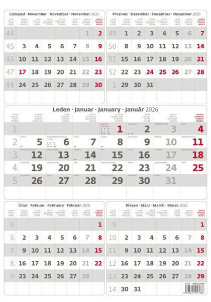 Pětiměsíční kalendář 2026 šedý - nástěnný kalendář