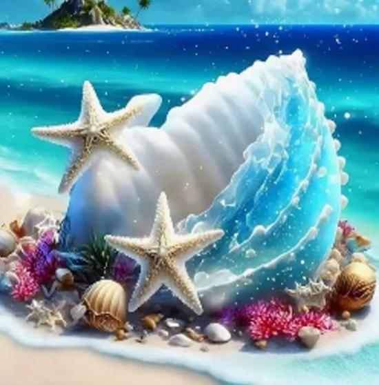 Diamantové malování Mušle na ostrově 30x40cm