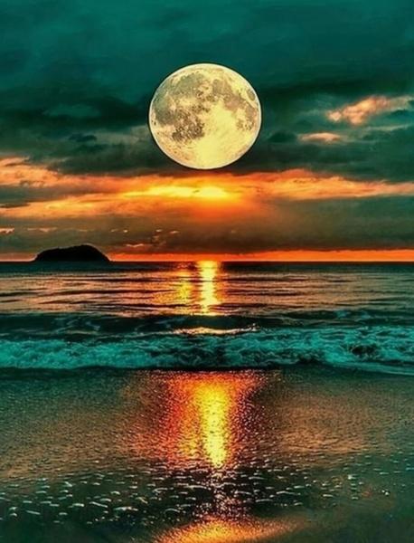 Diamantové malování Úplněk nad oceánem 30x40cm