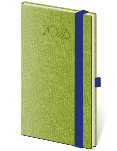 Kapesní diář 2026 New Praga zelený s gumičkou