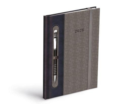 Diář 2026 T805 PU dark blue/gray s gumkou na propisku