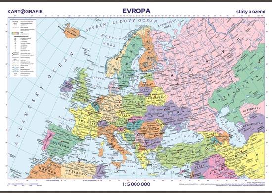 Evropa státy a území, školní nástěnná