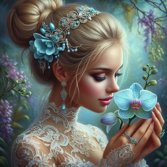 Diamantové malování Dívka s orchidejí