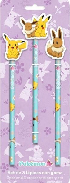 Pokémon sada 3 tužek s tvarovaným gumovým topperem Flowers